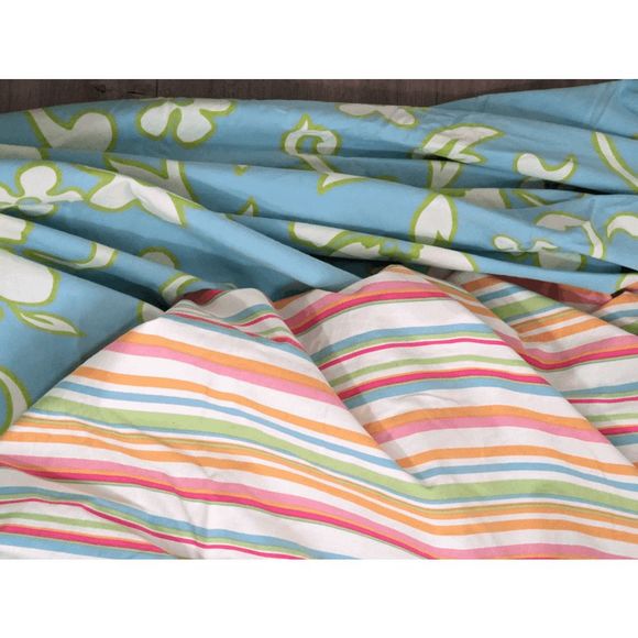 Pottery Barn Kids reversible queen duvet cover colorful stripes floral cotton - Picture 5 of 8